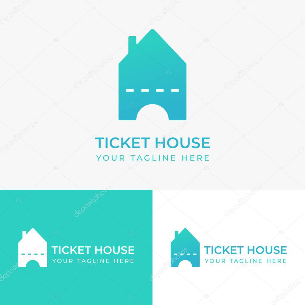 Vector house ticket logo, combination ticket symbol with house icon, for ticket sales logo