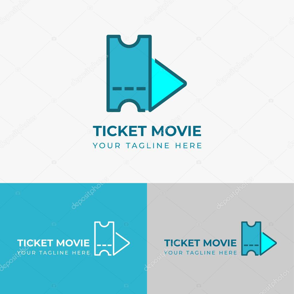 Vector movie ticket logo, combination ticket symbol with play icon, for cinema ticket logo