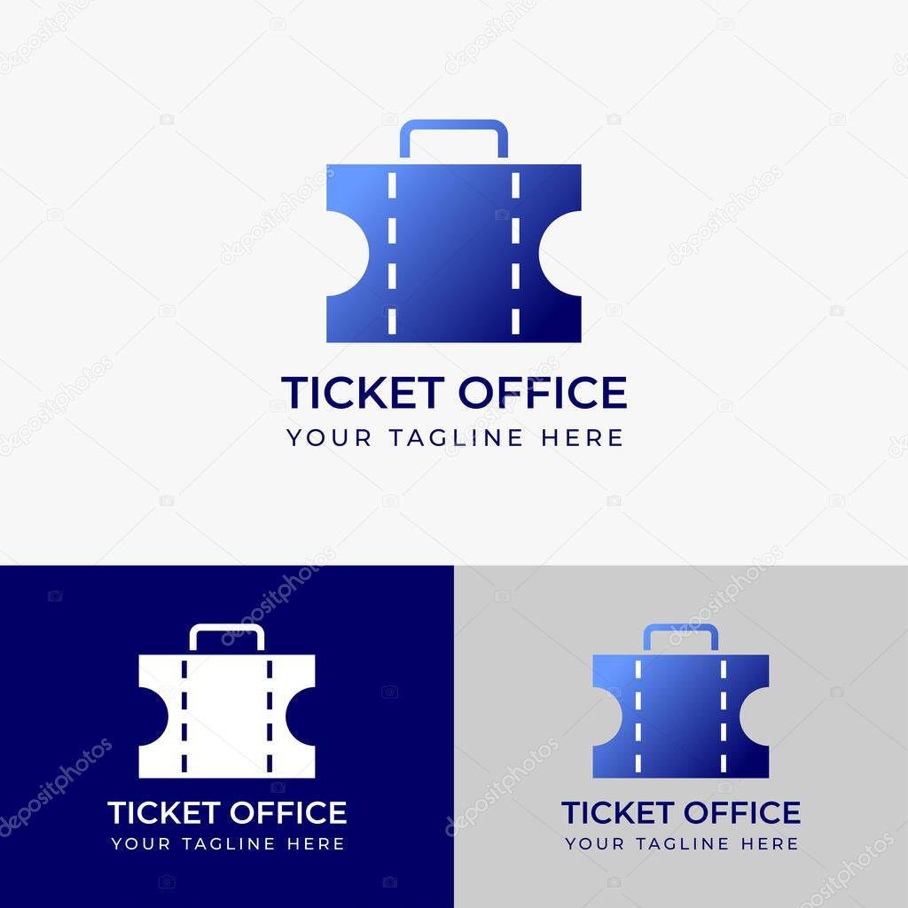 Vector ticket office logo, combination ticket symbol with briefcase icon, for ticket sales logo