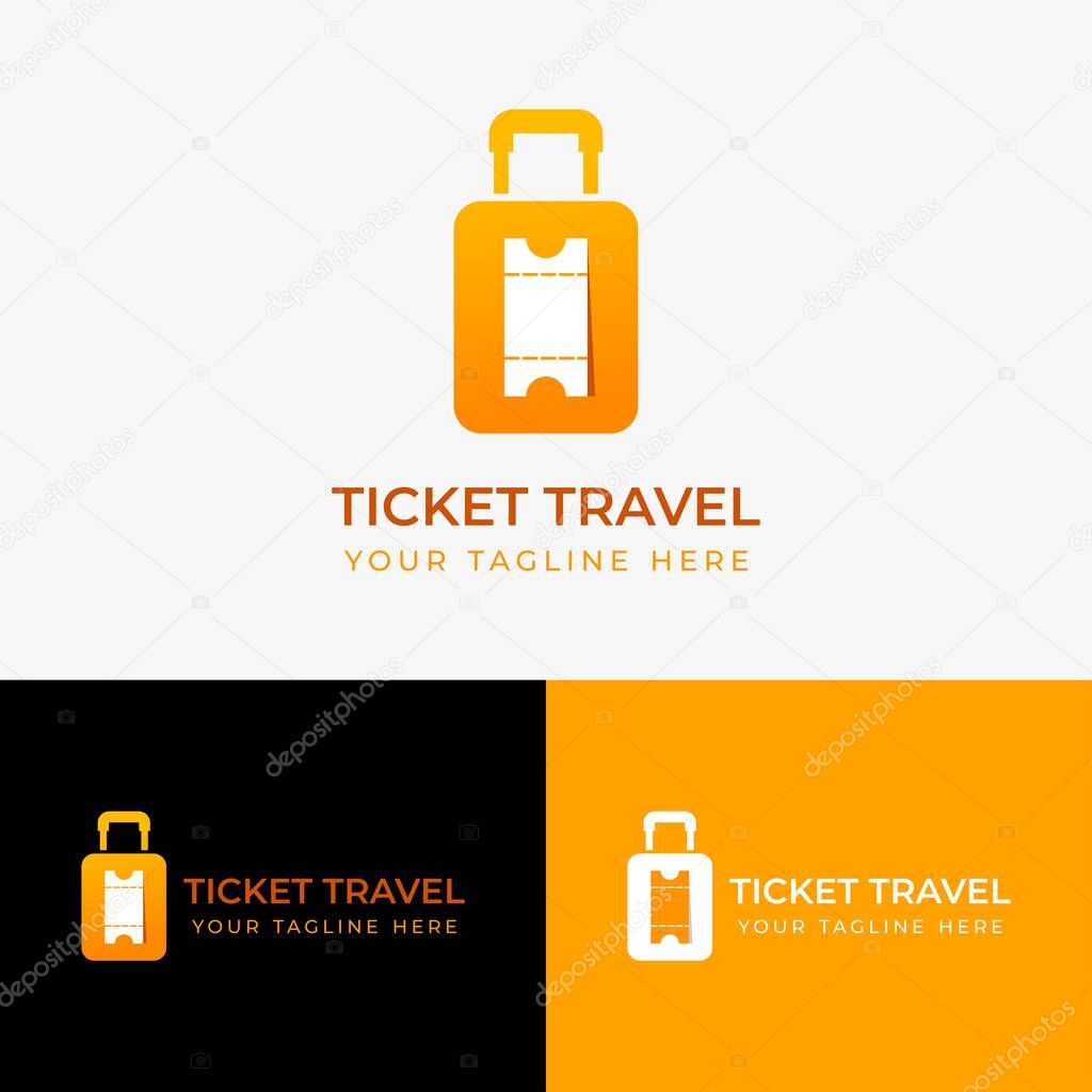 Vector travel ticket logo, combination ticket symbol with suitcase icon, for travel agent logo