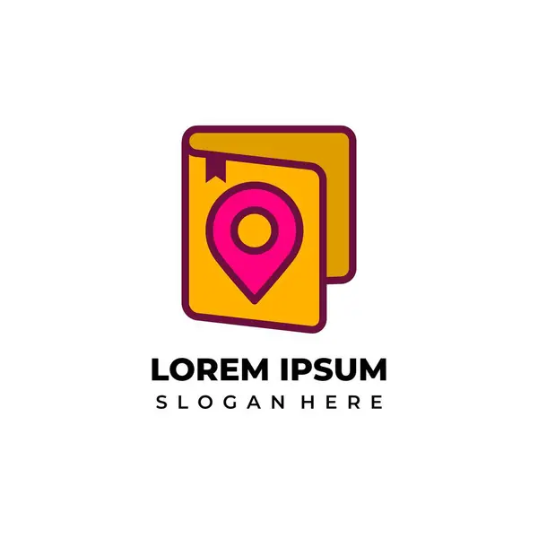 Turuncu kitap logosu ve kırmızı konum simgesi, vektör konum simgesi