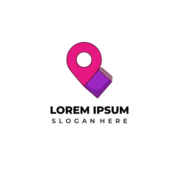 Mor kitap logosu ve kırmızı kitap simgesi, vektör konumu sembolü