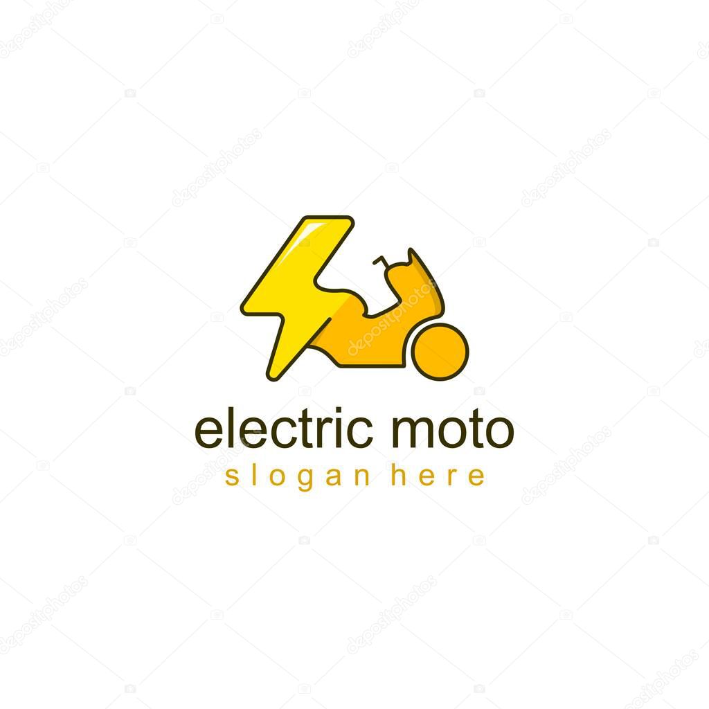 Electric motorbike logo, motorbike logo with yellow electric symbol combination