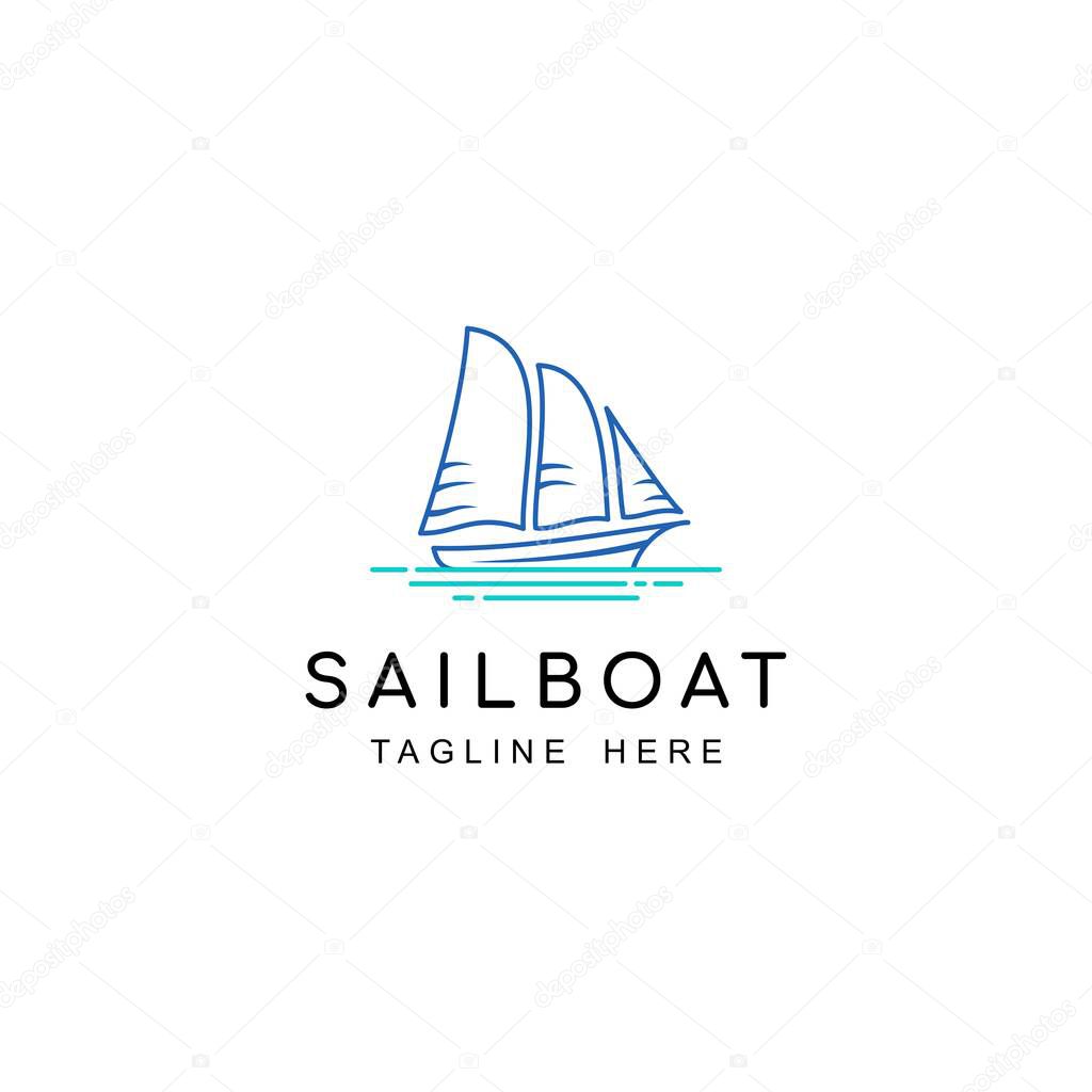 Sailboat Logo line Art Style, Icon Sailboat on The Sea Modern Design Logo