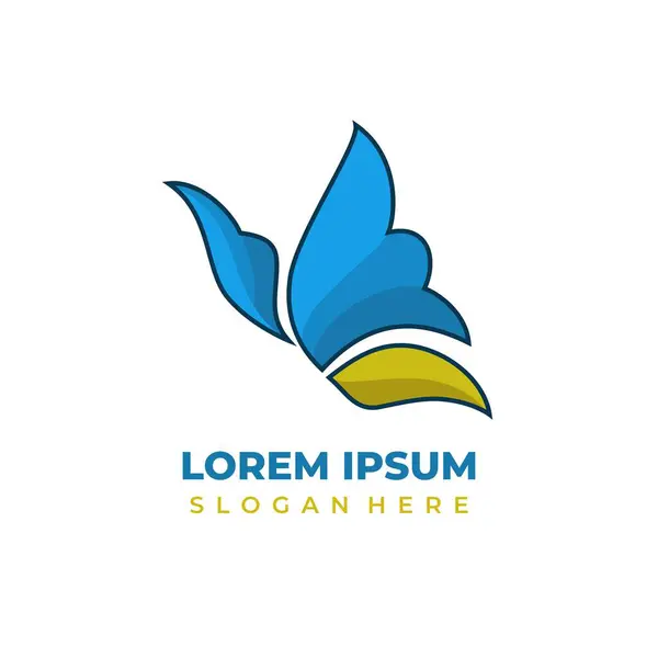Güzel kelebek logo vektörü, güzel kanatları mavi ve sarı, kelebek simgesi