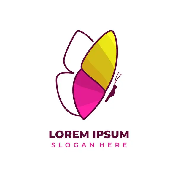 Güzel pembe ve sarı kanatlı kelebek logo vektörü, kelebek simgesi