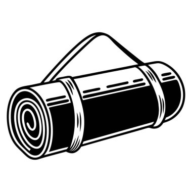 Yoga minderi sarılmış. Siyah yoga minderi, spor yapmak için ideal bir yüzeye yerleştirilmiş bir kayışla sarılmış.