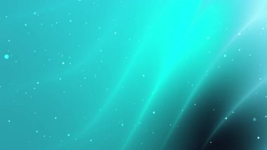 Parlayan ışık parçacıkları ve pürüzsüz gradyan dalgaları içeren Cyan soyut arka planı, teknolojik arayüzler, modern tasarımlar veya dijital görseller için mükemmel.