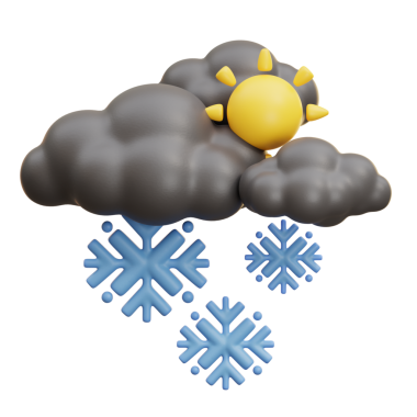 Güneşli kar bulutu ve 3 boyutlu karikatür tarzı güneş.