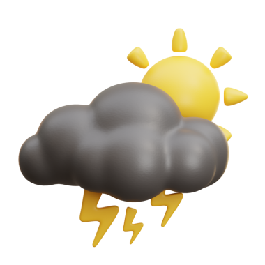 3D güneş ve gök gürültüsü hava durumu simgesi