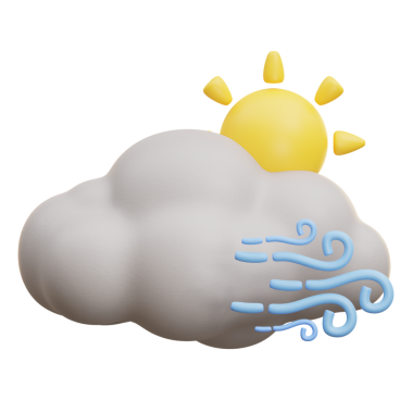 Bulutlu gökyüzünün güneş ve rüzgarlı üç boyutlu simgesi