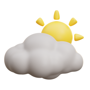 Güneş karikatür simgesi ile üç boyutlu bulut