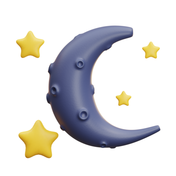 Gece gökyüzü sahnesi için 3 boyutlu ay ve yıldızlar.