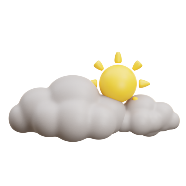 3D bulut ve güneş ikonu, stilize sabah