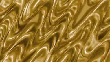 Parlak sıvı girdapları ve pürüzsüz yansıtıcı dokusu olan altın soyut arkaplan, lüks markalaşma, web tasarımı ve zarif görseller için mükemmel.