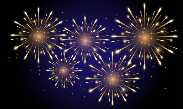  Bright background of fireworks in the night sky. Vector illustration