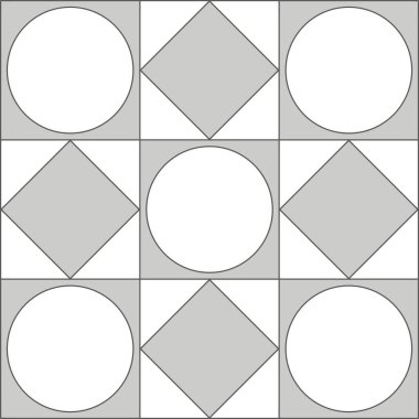 İskandinav tarzında daireler ve dönen karelerle minimalist, pürüzsüz geometrik desen. Geçmişler, tekstil, duvar kağıtları ve ambalaj için mükemmel. Zarif tek renkli vektör tasarımı.