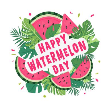 Karpuz Dilimleri ve Yaprakları Vektör İllüzyonu Beyaz Arkaplan Eğlencesi ve Taze Yaz Meyve Tasarımı Çocuk Dekoru, Mevsimsel Temalar ve Ticari Kullanım Alanıyla