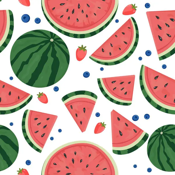 Çocuklar için Beyaz Arkaplan, Yaz Dekorasyonu, Tatil Projeleri ve Kumaş Kullanımı Üzerine Düz Meyve Tasarımı Karpuz Dilimleri, Tam ve Yarım Karpuz Dilimleri, Yaban mersini ve Çilekleri