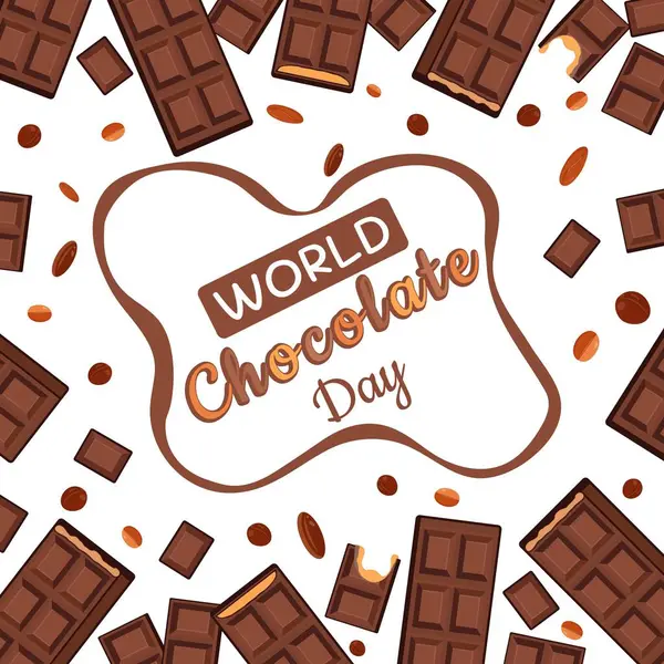 Tatil, Tatlı, Şeker, Kahve ve Fırın Tanıtımları İçin Beyaz Arkaplan Vektör İlülasyonu Üzerine Çikolata Çikolata ve Parçalı Dünya Çikolata Günü Afişi