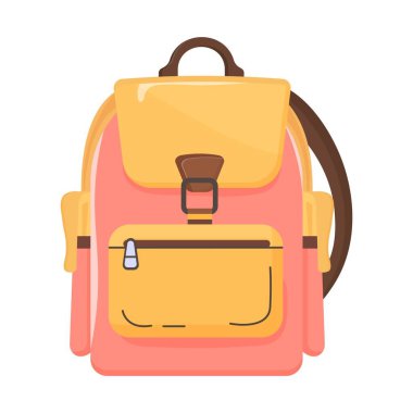 Beyaz arka planda pembe aksanlı bir okul çantasının vektör çizimi çocukların eğitimi için mükemmel, okul terfilerine, bilgi gününe, mevsimlik tasarımlara ve ofis malzemeleri temaları