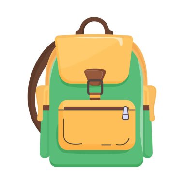 Çocukların eğitimi için ideal beyaz arka plan üzerinde yeşil aksanlı okul çantasının vektör çizimi, okul tasarımları, bilgi günü promosyonları, ofis malzemeleri ve mevsimsel temalar