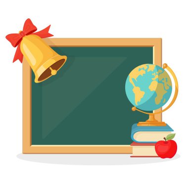 Özel metin için karatahta, kurdele, kitap yığını, küre ve elma için karatahta illüstrasyonuna geri dönelim. Bilgi Günü için izole sınıf unsurları, çocukların eğitimi ve öğrenimi