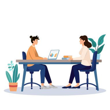 Grafikler ve grafikler üzerindeki verileri analiz eden bir iş ekibinin vektör çizimi. Bilgisayarlı ofis çalışması konsepti, analitik gösterge paneli ve işbirliği. Düz tasarım, modern tarz.