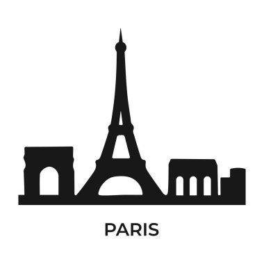 Beyaz arka planda Paris şehrinin siluet vektör çizimi. İş projeleri, seyahat tasarımları, tekstil baskıları, şık duvar resimleri ve çağdaş ev dekorasyonu için zarif doğrusal şehir manzarası.