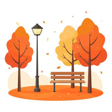 Düz sonbahar manzarası, tepeler, altın ağaçlar, küçük bir ev ve düşen yapraklar. Sıcak mevsimlik tonlar ve basit şekiller web tasarımı, afişler veya samimi sonbahar temaları için ideal hale getirir.