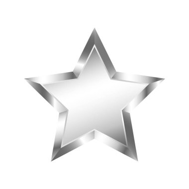 Parlak gümüş yıldız ikonu, 3D etkisi ve metalik gradyanı var. Ödüller, başarılar, rozetler, sertifikalar, oyunlar, uygulamalar ve zarif dekorasyonlar için ideal. Beyaz arkaplanda izole.