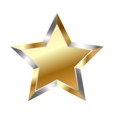 Metalik altın ve gümüş renkleriyle parıltılı üç boyutlu vektör yıldızı. Kumarhane ödülleri, başarılar, rozetler, sıralamalar, kumar uygulamaları, sertifikalar ve premium oyun tasarımı için mükemmel. Beyazda izole edilmiş.
