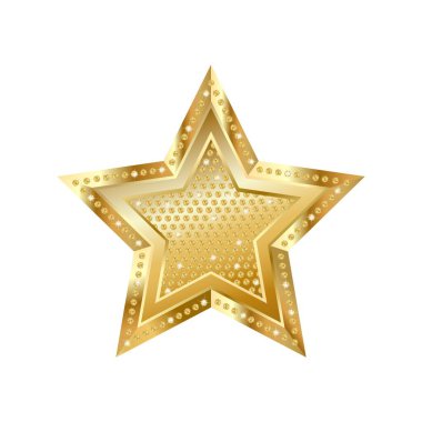 Pırıl pırıl pırıl pırıl elmaslar ve pırıl pırıl parlayan dokusuyla lüks altın yıldız VIP sıralaması, ödül rozeti, gösteri dünyası, birinci sınıf kumar tasarımı, şenlikli kumarhane sembolü.