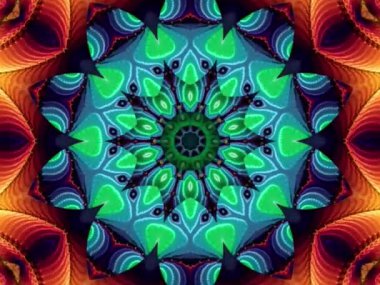 Soyut kaleydoskop kalıpları. 4K Motion grafik arka planı. Eşsiz kaleydoskopik animasyon. Güzel parlak bir süs. Kusursuz
