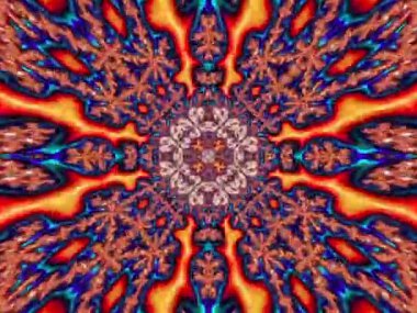 Soyut kaleydoskop kalıpları. 4K Motion grafik arka planı. Eşsiz kaleydoskopik animasyon. Güzel parlak bir süs. Kusursuz
