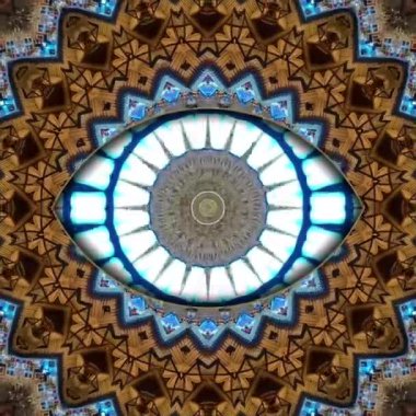 Soyut kaleydoskop kalıpları. 4K Motion grafik arka planı. Eşsiz kaleydoskopik animasyon. Güzel parlak bir süs. Kusursuz