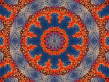 Soyut kaleydoskop kalıpları. 4K Motion grafik arka planı. Eşsiz kaleydoskopik animasyon. Güzel parlak bir süs. Kusursuz