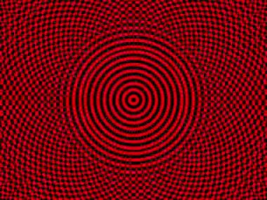 Psikedelik kırmızı ve siyah renk, Geometrik dönüş koordinat şablonu, modern tarz renk alanı, pop sanat kültürü kara kutu loncası