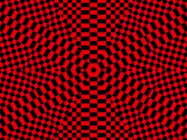 Psikedelik kırmızı ve siyah renk, Geometrik dönüş koordinat şablonu, modern tarz renk alanı, pop sanat kültürü kara kutu loncası