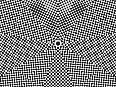 Siyah ve beyaz psikedelik optik illüzyon. Soyut hipnotik animasyon arka planı. Damalı geometrik duvar kağıdı