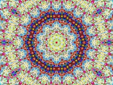 Soyut kaleydoskop kalıpları. 4K Motion grafik arka planı. Eşsiz kaleydoskopik animasyon. Güzel parlak bir süs. Kusursuz