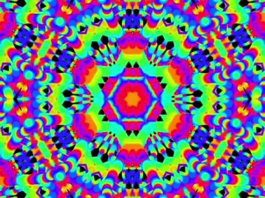 Soyut kaleydoskop kalıpları. 4K Motion grafik arka planı. Eşsiz kaleydoskopik animasyon. Güzel parlak bir süs. Kusursuz
