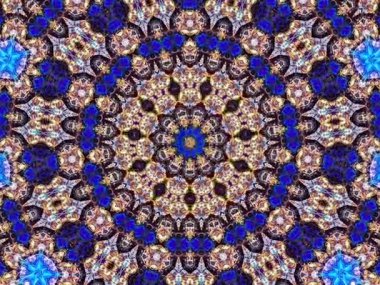 Soyut kaleydoskop kalıpları. 4K Motion grafik arka planı. Eşsiz kaleydoskopik animasyon. Güzel parlak bir süs. Kusursuz