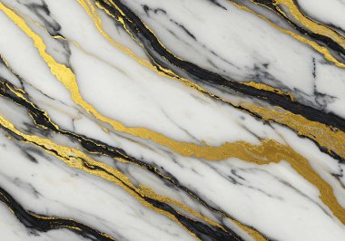Akan siyah ve altın damarlı zarif beyaz mermer dokusu. Altın aksanları metalik, sıvı bir görünüme sahip, lüks ve modern bir estetik yaratıyor..
