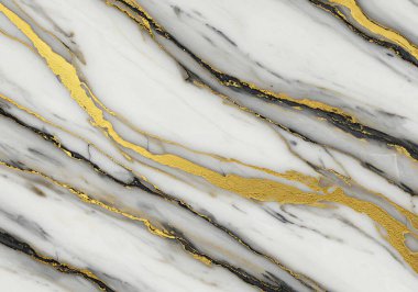 Akan siyah ve altın damarlı zarif beyaz mermer dokusu. Altın aksanları metalik, sıvı bir görünüme sahip, lüks ve modern bir estetik yaratıyor..