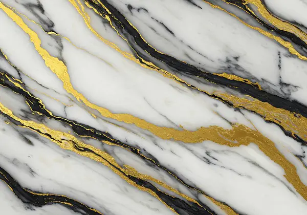 Akan siyah ve altın damarlı zarif beyaz mermer dokusu. Altın aksanları metalik, sıvı bir görünüme sahip, lüks ve modern bir estetik yaratıyor..
