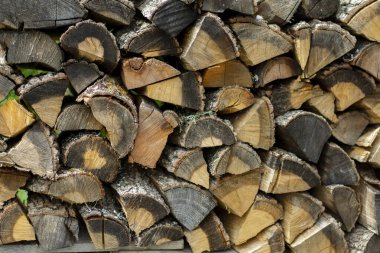 Yığınla yakacak odun yakın plan.
