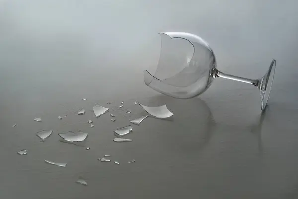 Kırık şarap kadehi parçalanmış.