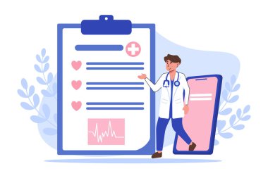 Çevrimiçi danışmanlık sırasında tıbbi test sonuçları gösteren bir doktor.