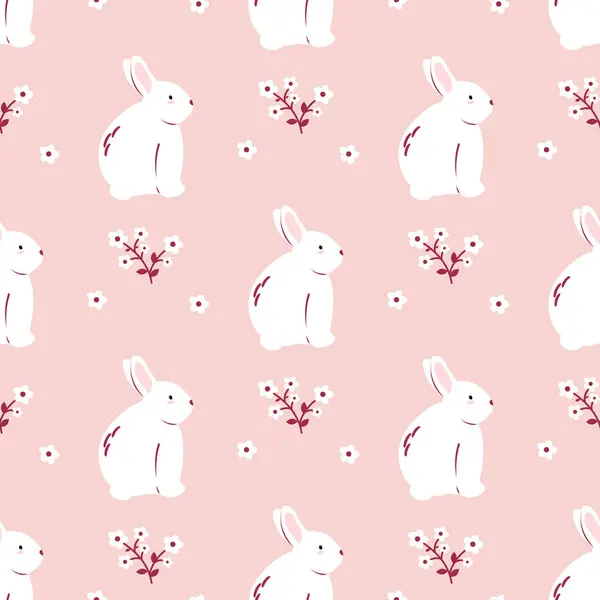 Pembe arka planda sevimli, pürüzsüz bir tavşan deseni. Vektör